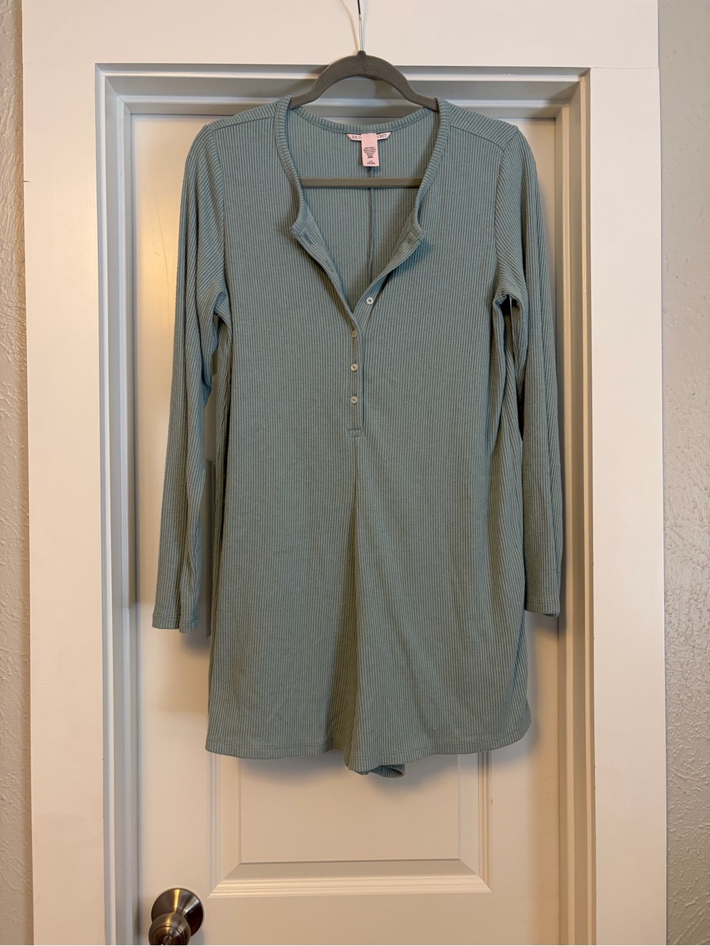 Victoria's Secret Sage Green Ribbed Henley Sleep Romper